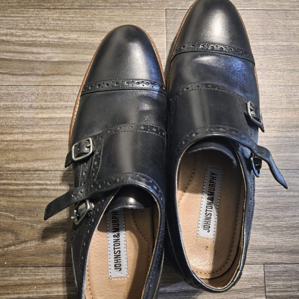 Johnston & Murphy Black Men's Shoes 20-2237 Conard Black Italian Calfskin Double